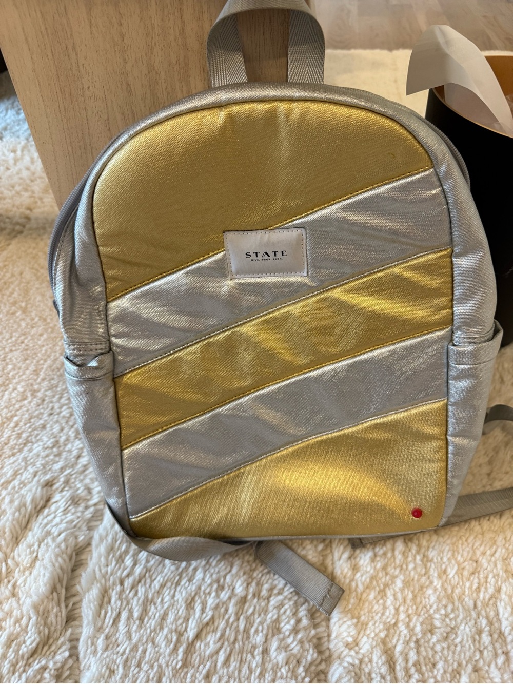 STATE Gold and Silver Diagonal Stripe Backpack